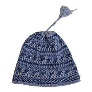 Columbia Hat Youth One Size Beanie Nordic Fair Isle Pom Pom Blue Fleece Lined